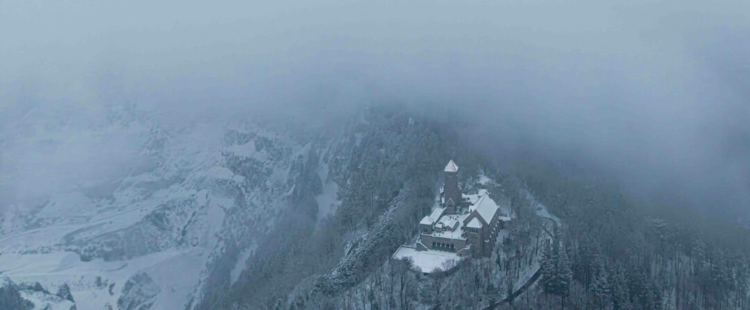 old castle in fog