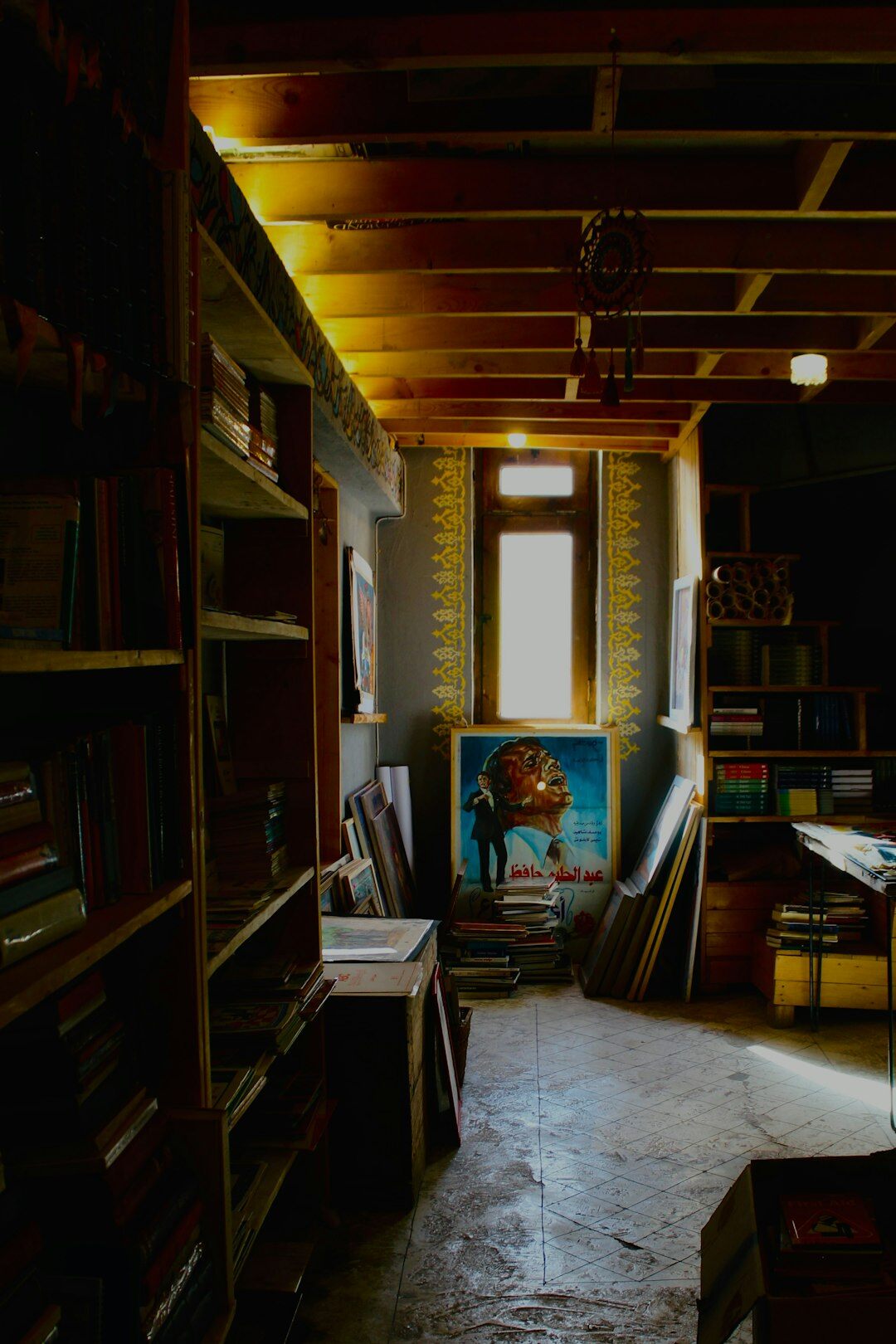 dusty old library interior