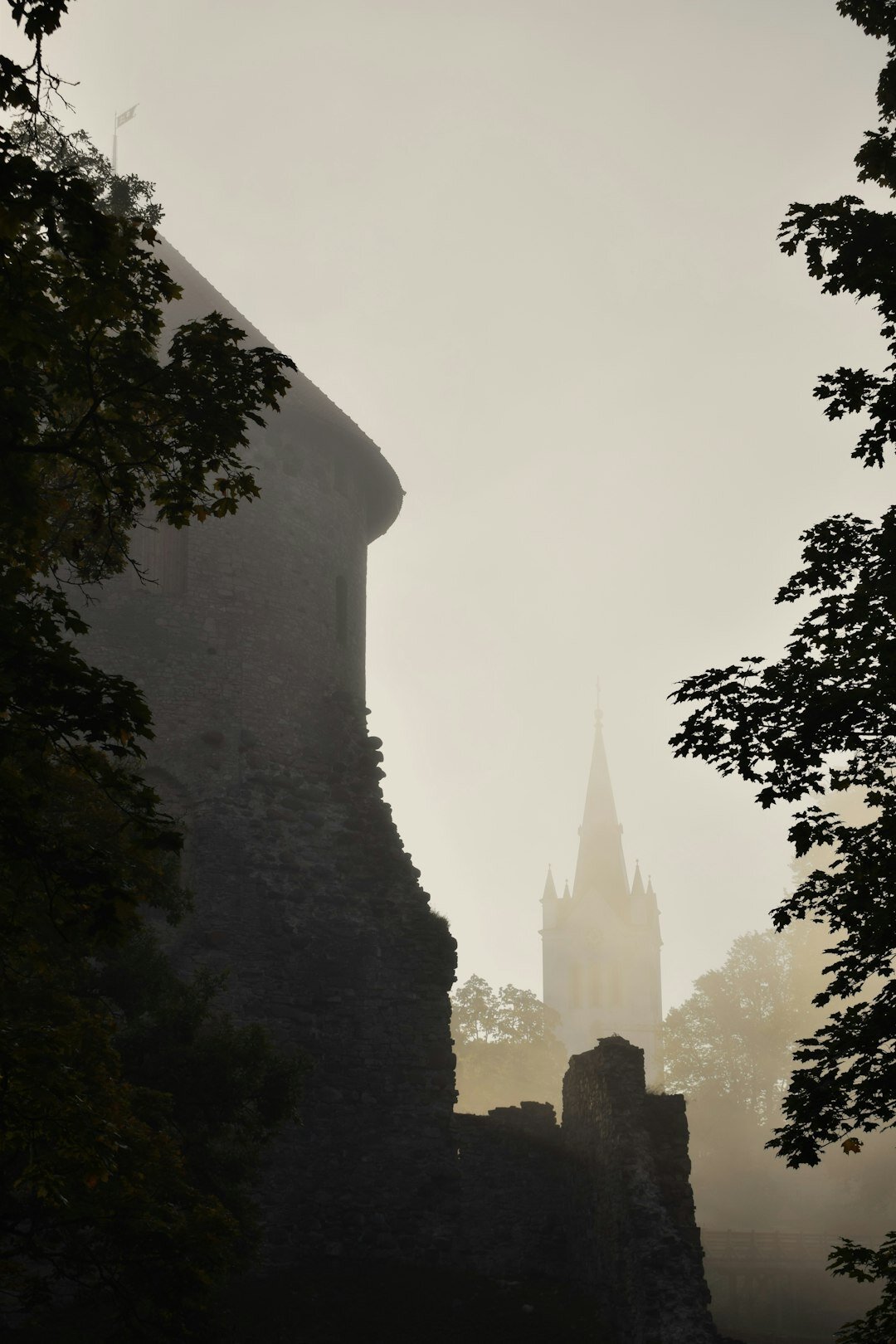 old castle in fog